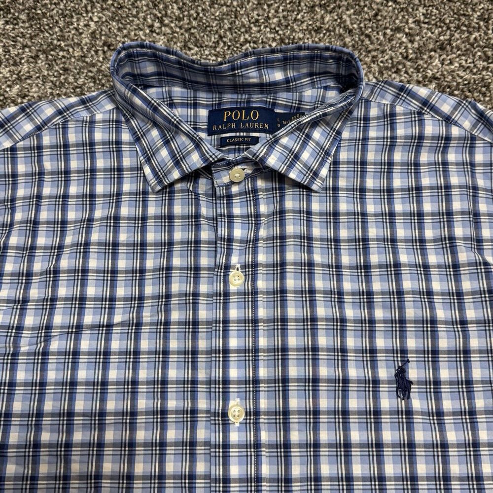 Polo Ralph Lauren Classic Men's L Blue Plaid Long‎ Sleeve Button Front Shirt
